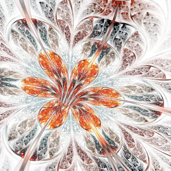 Błyszczące złoto fraktal kwiat na białym tle, cyfrowy sztuka — Zdjęcie stockowe