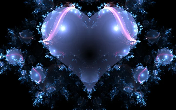 Fractal heart on black background, digital art, illustration or background — Stock Photo, Image