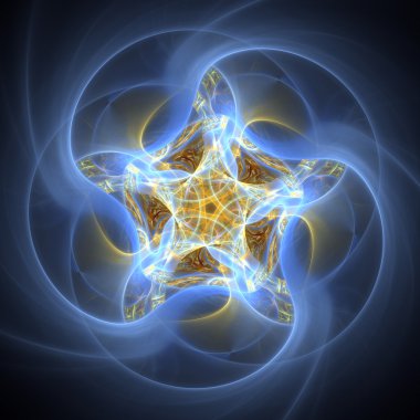 Star shaped ornament on dark background, digital fractal art clipart