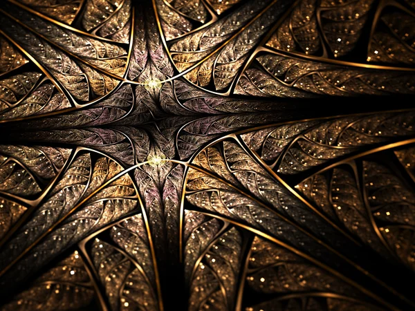 Goldglänzendes Fraktalkreuz, religiöses Symbol, digitale Kunst — Stockfoto