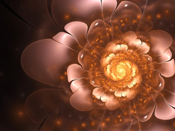 Sprankelende glanzende gouden fractal bloem, digitale kunst voor creatieve grafisch ontwerp — Stockfoto