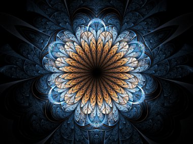 Altın fraktal çiçek, yaratıcı grafik tasarımı için dijital sanat