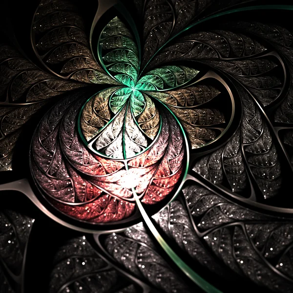 Brillante fiore frattale scuro o farfalla, opera d'arte digitale per la progettazione grafica creativa — Foto Stock