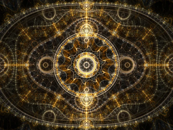 Relógio fractal dourado e brilhante, arte digital para design gráfico criativo — Fotografia de Stock