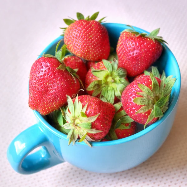 Morangos deliciosos em uma xícara, lanche de frutas saudáveis — Fotografia de Stock