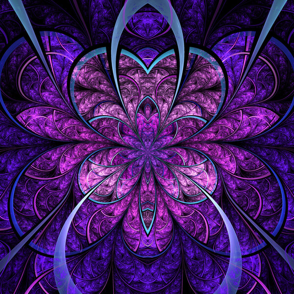 Темно-фиолетовый фрактальный цветок, цифровое оформление для творческого графического дизайна
