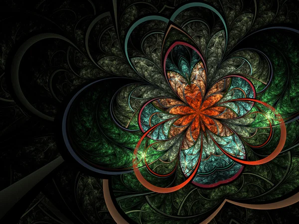 Donkere kleurrijke fractal bloem, digitale kunst voor creatieve grafisch ontwerp — Stockfoto