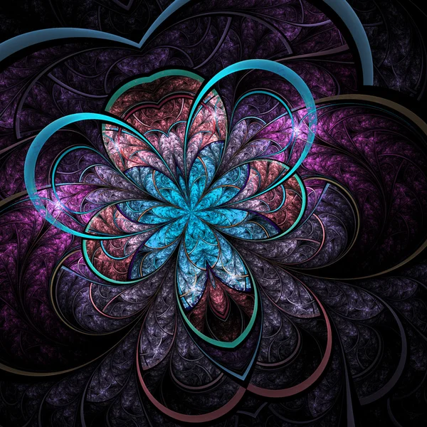 Fleur fractale colorée foncée, illustration numérique pour la conception graphique créative — Photo