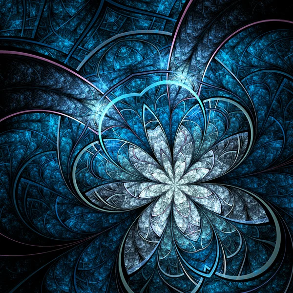 Flor fractal azul vivo oscuro, obra de arte digital para un diseño gráfico creativo — Foto de Stock