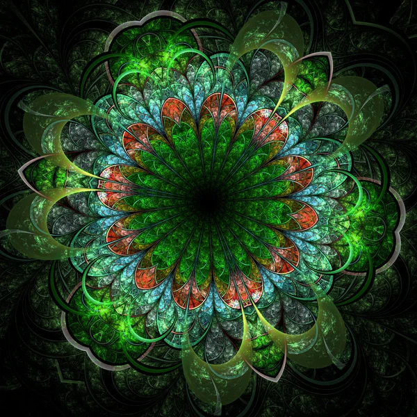 Flor fractal verde oscuro, obra de arte digital para un diseño gráfico creativo —  Fotos de Stock