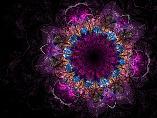 Flor fractal púrpura oscura, obra de arte digital para un diseño gráfico creativo — Foto de Stock