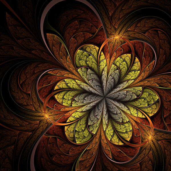 Dark gold fractal flower, digital artwork for creative graphic design