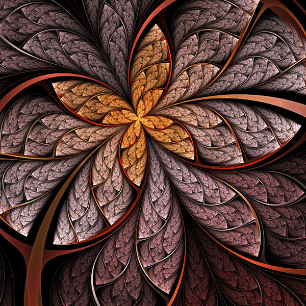 Gold fractal flower or butterfly, digital artwork for creative graphic design