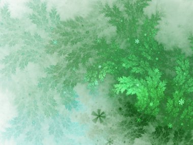 Noel temalı fraktal ağaç ile kar taneleri, yaratıcı grafik tasarım için dijital sanat
