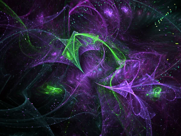 Violeta fractal abstrato com borboletas verdes, arte digital para design gráfico criativo — Fotografia de Stock