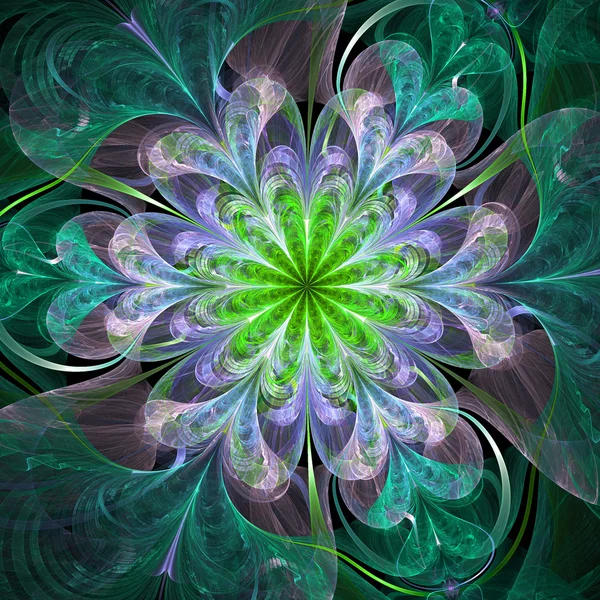 Flor fractal verde brilhante, obra de arte digital para design gráfico criativo — Fotografia de Stock