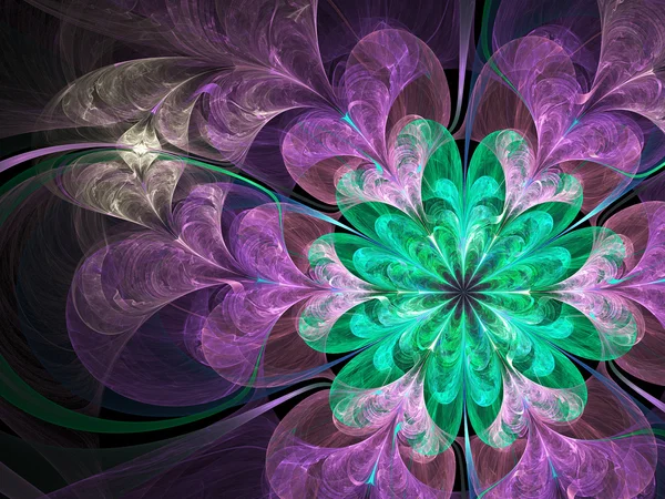 Flor fractal verde y púrpura oscuro, obra de arte digital para un diseño gráfico creativo —  Fotos de Stock