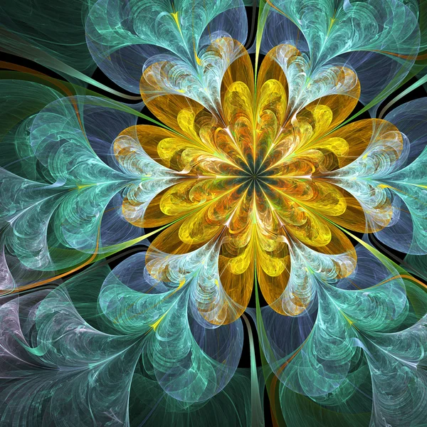 Gold shiny fractal flower, digital artwork for creative graphic design — Stock Photo, Image