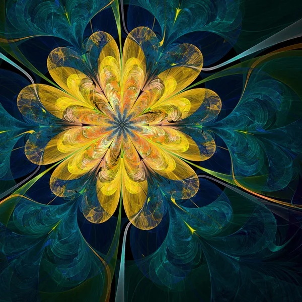 Ouro brilhante flor fractal, arte digital para design gráfico criativo — Fotografia de Stock
