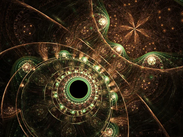 Ouro brilhante e relógio fractal verde, arte digital para design gráfico criativo — Fotografia de Stock