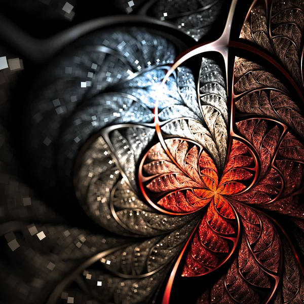 Flor fractal vermelha ou borboleta, arte digital para design gráfico criativo — Fotografia de Stock