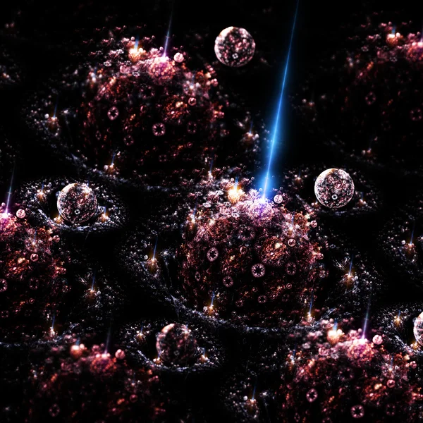 Fraktální virus pod mikroskopem, digitální kresba pro kreativní grafický design — Stock fotografie