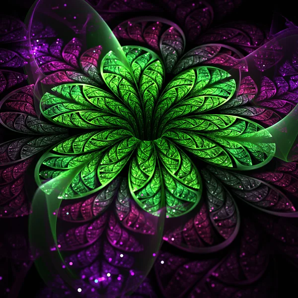 Vivid green fractal flower, digital artwork for creative graphic design — Stock Photo, Image
