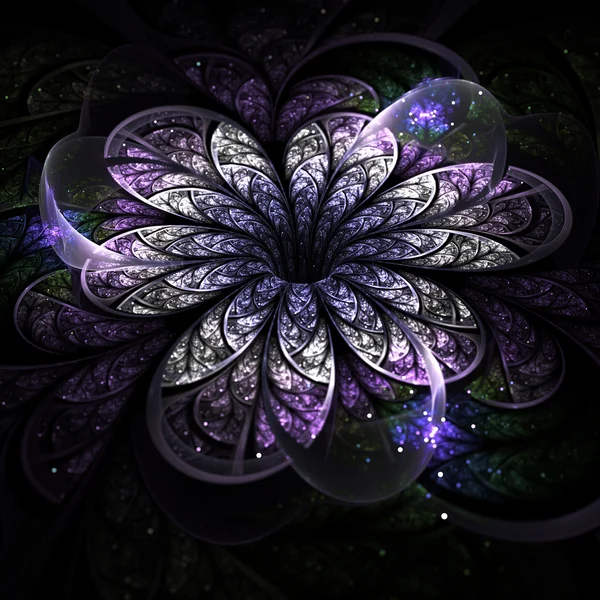 Purple fractal flower on dark background, digital artwork for creative graphic design — Stock Photo, Image