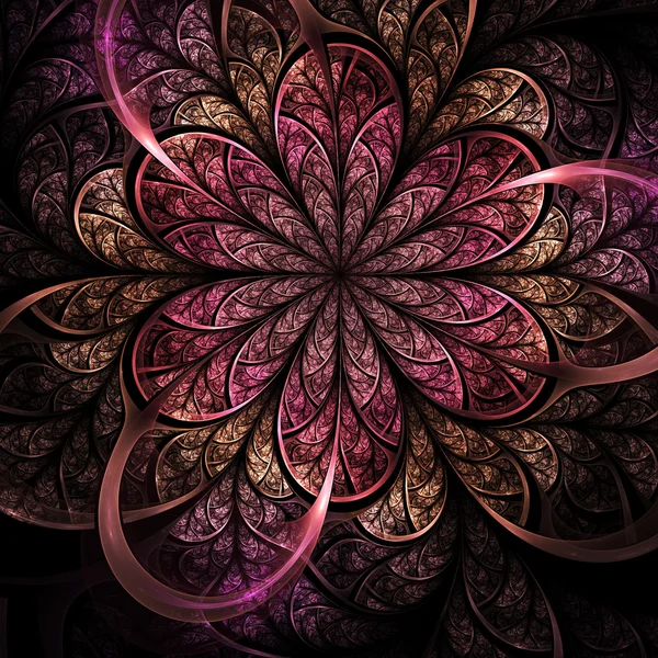 Dark pink and gold fractal flower, digital artwork for creative graphic design — Stock Photo, Image