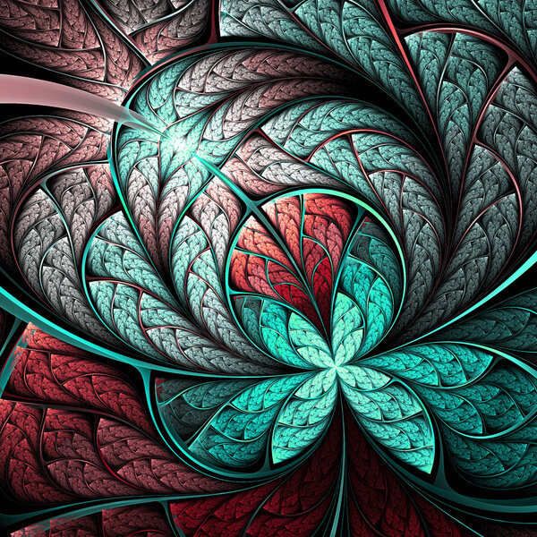 Feathery fractal butterfly or flower, digital artwork for creative graphic design