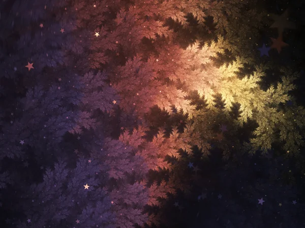 Árvore fractal com neve em queda, arte digital para design gráfico criativo — Fotografia de Stock