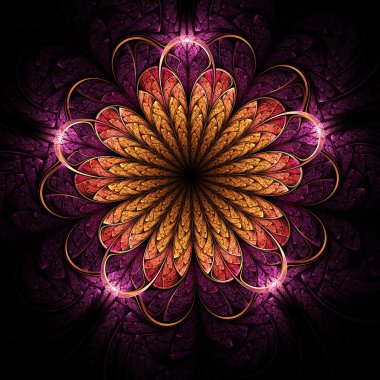 fraktal altın ve mor çiçek, yaratıcı grafik tasarım için dijital sanat