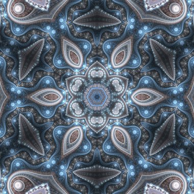 Mavi fraktal mandala veya kar tanesi, yaratıcı grapic tasarım için dijital sanat
