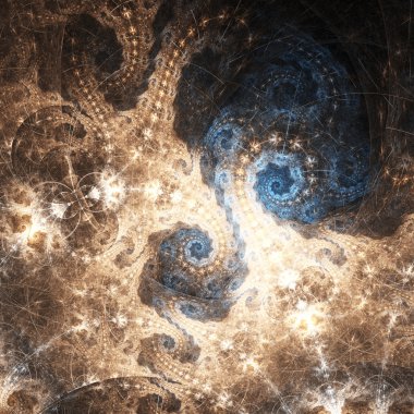 parlak altın fraktal spiraller, yaratıcı grafik tasarım için dijital sanat