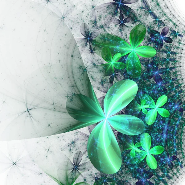 Zářivě zelené a modré fraktální květina, digitální kresba pro kreativní grafický design — Stock fotografie