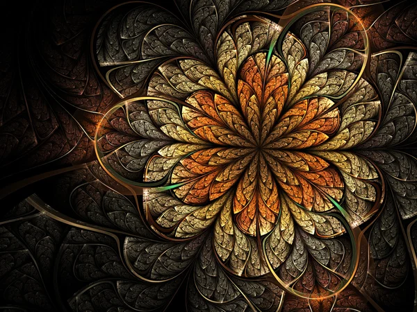 Golden fractal flower, digital artwork for creative graphic design — Stock Photo, Image