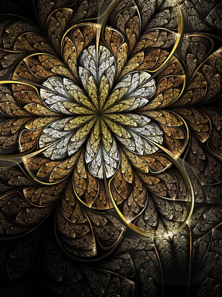 Brillante flor fractal de oro, obra de arte digital para el diseño gráfico creativo —  Fotos de Stock