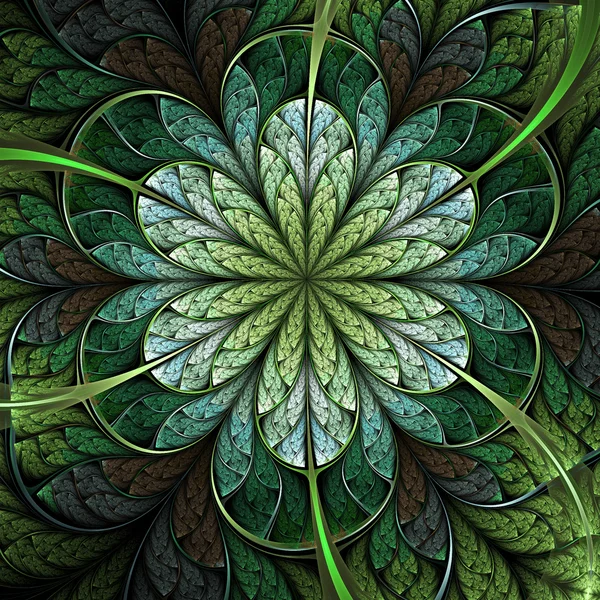 Green elf themed fractal flower, digital artwork for creative graphic design — Stock Photo, Image