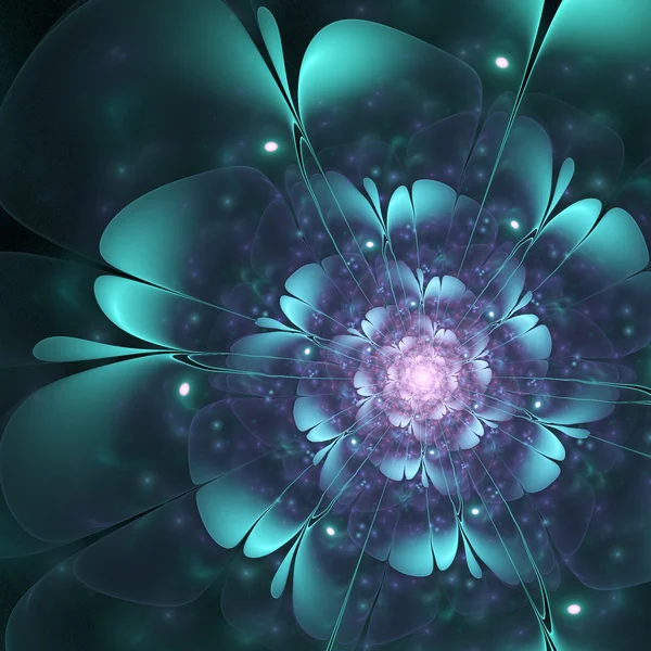 Dark green and blue fractal flower, digital artwork for creative graphic design — Stock Photo, Image