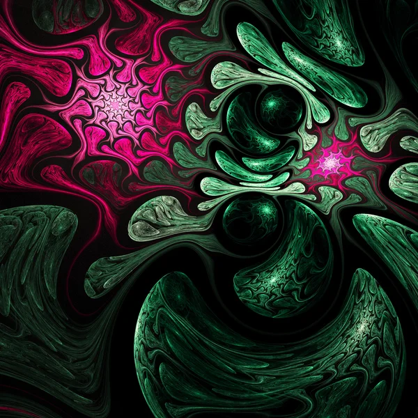 Dark red and green fractal swirl, digital artwork for creative graphic design — Stock Photo, Image