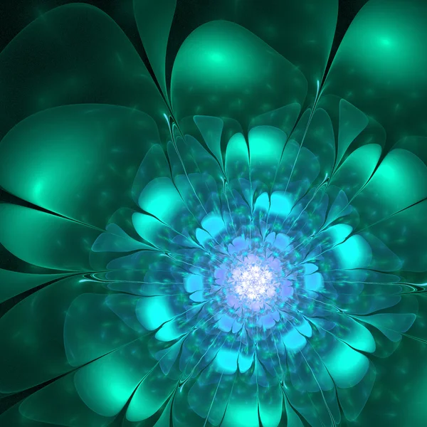 Blauwe en groene fractal bloem, digitale kunst voor creatieve grafisch ontwerp — Stockfoto