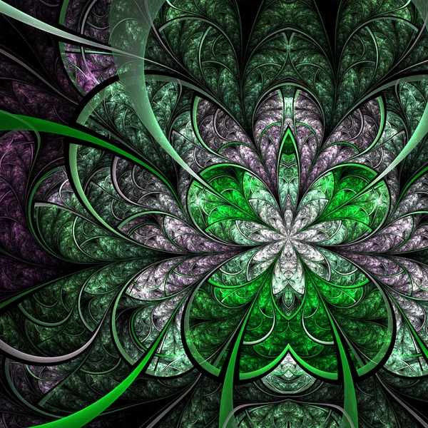 Flor fractal verde brilhante, obra de arte digital para design gráfico criativo — Fotografia de Stock