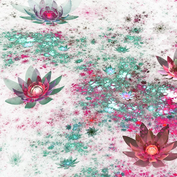 Flores fractales verdes y rojas, obras de arte digital para un diseño gráfico creativo —  Fotos de Stock