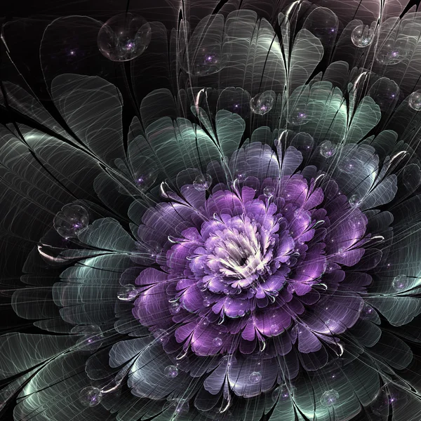 Fiore frattale scuro con bolle, opere d'arte digitali per un design grafico creativo — Foto Stock
