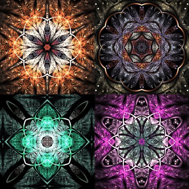 renkli fraktal mandala şekiller kümesi yaratıcı grafik tasarım için dijital sanat