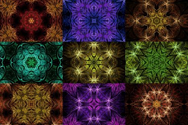 renkli fraktal mandala şekiller kümesi yaratıcı grafik tasarım için dijital sanat