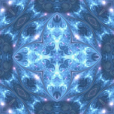 pembe ışıklar ile mavi fraktal mandala yaratıcı grafik tasarım için dijital sanat