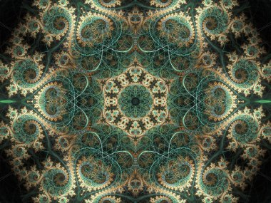 Yeşil orman temalı fraktal mandala, yaratıcı grafik tasarım için dijital sanat