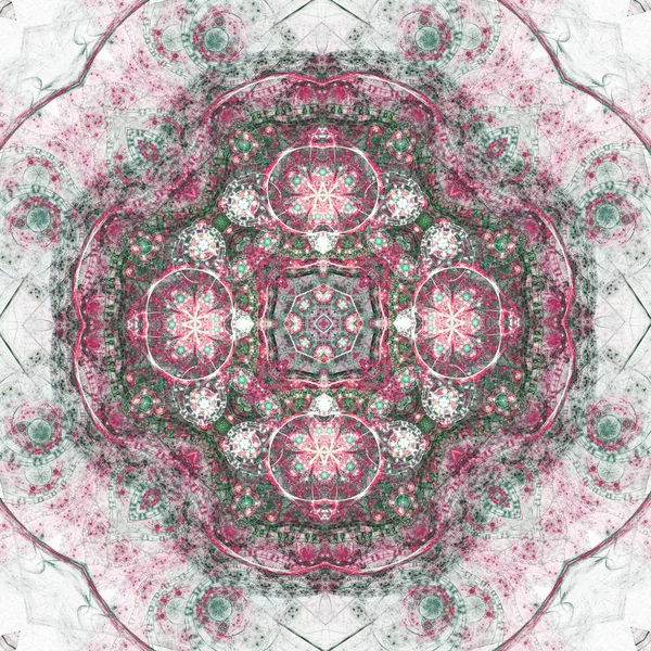 Mandala fractal vermelha e verde, obra de arte digital para design gráfico criativo — Fotografia de Stock