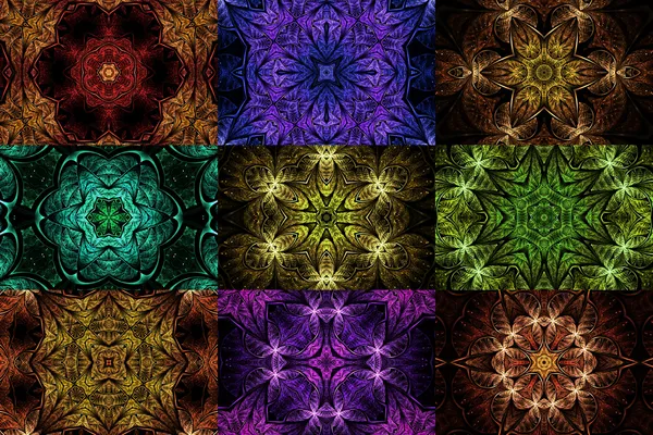 Set von bunten fraktalen Mandala-Formen, digitale Kunstwerke für kreatives Grafikdesign — Stockfoto